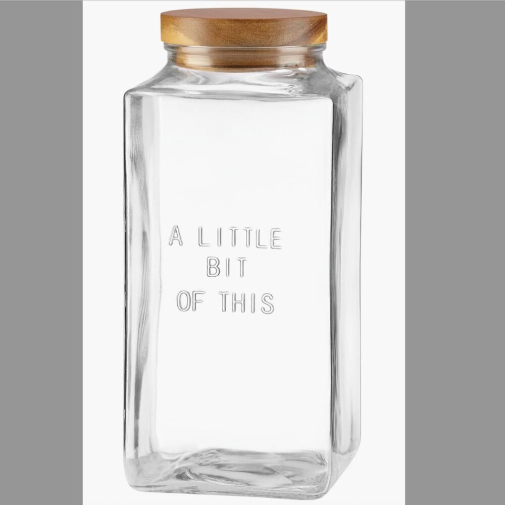 Kate Spade Glass Canister/Jar, wood top - 'A Little Bit of This' 10" H